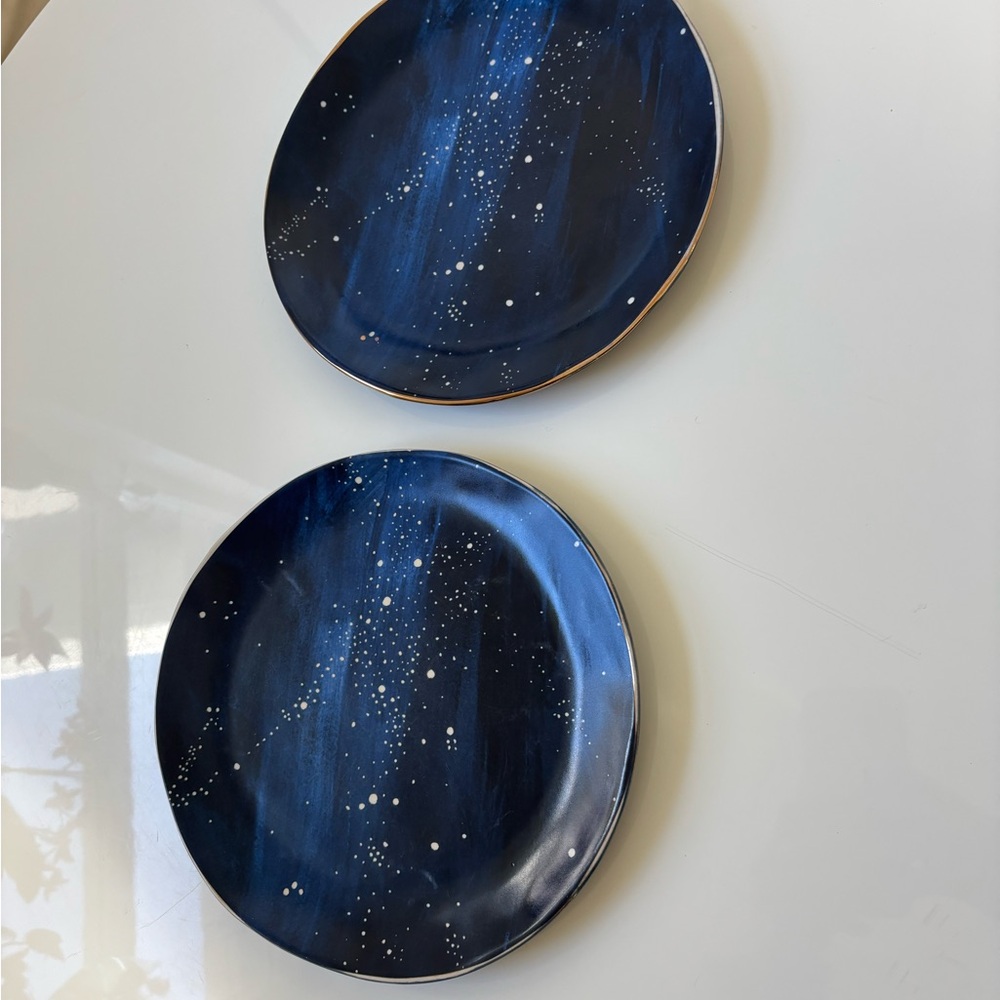 West Elm Starry Night Small Dinner, Dessert/Salad Plates - Blue and Gold